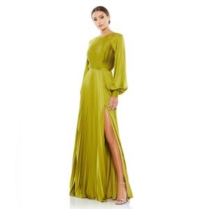 Mac Duggal Long Sleeve Pleated High Neck Gown